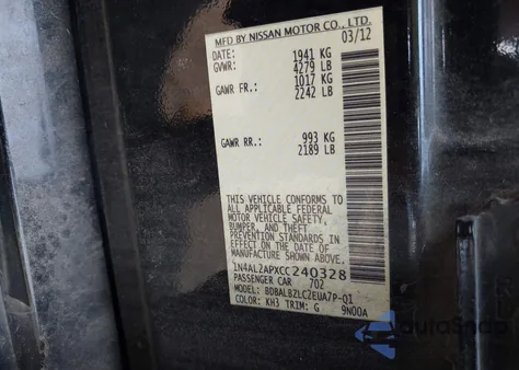 2012 Nissan Altima 2.5 S from USA, damaged, VIN 1N4AL2APXCC240328